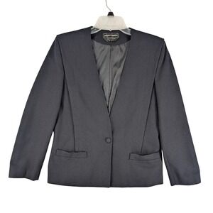 Vintage‎ Patricia Roberts Black Structured Blazer Medium Lined Faux Wrlt Pockets